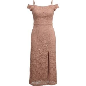 Candalite Petite Pink Lace Midi Dress PM Cold Shoulder Wedding Cocktail Romantic